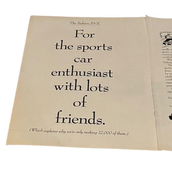 Subaru SVX Car 1992 VTG 2 Pg Print Ad Original Man Cave Garage Decor 12k Made - Picture 3 of 7